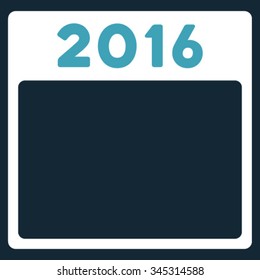 2016 Calendar vector icon. Style is bicolor flat symbol, blue and white colors, rounded angles, dark blue background.