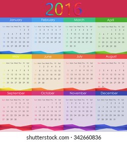 2016 Calendar vector illustration. New Year