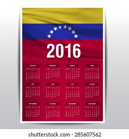 2016 Calendar - Venezuela Country Flag Banner - Happy new Year calendar template - Week starts with Sunday - Vector illustration
