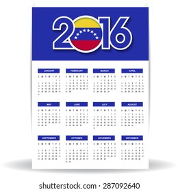 2016 Calendar - Venezuela Country Flag Banner - Happy new Year calendar template - Week starts with Sunday - Vector illustration