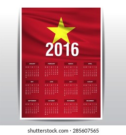 2016 Calendar - Vietnam Country Flag Banner - Happy new Year calendar template - Week starts with Sunday - Vector illustration