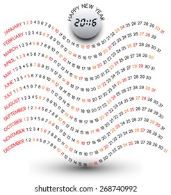 2016 calendar, wavy illustration