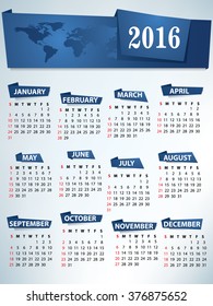 2016 Calendar with World map header