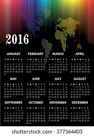 2016 Calendar with World map header