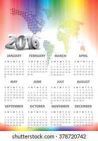 2016 Calendar with World map header