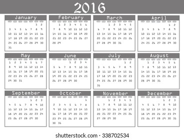 2016 calendar year vector