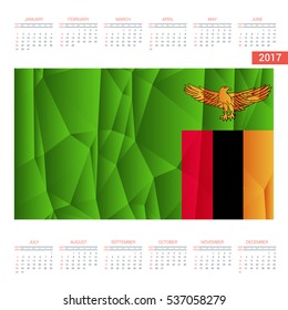 2016 Calendar. Zambia Country Flag. Happy new Year calendar template. Vector illustration