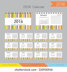 2016 calendar.Desk Calendar 2016. Vector Design Template with abstract pattern. vector illustration