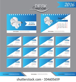 2016 calendar.Desk Calendar 2016. Vector Design Template with betta fish. vector illustration