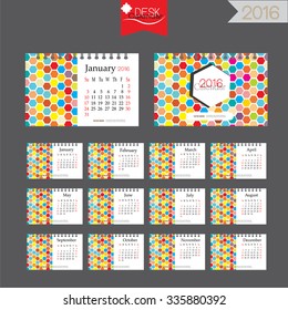 2016 calendar.Desk Calendar 2016. Vector Design Template with abstract pattern. vector illustration