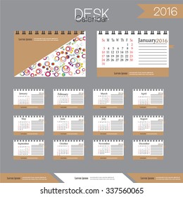 2016 calendar.Desk Calendar 2016. Vector Design Template with abstract pattern. vector illustration