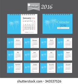 2016 calendar.Desk Calendar 2016. Vector Design Template with firework. vector illustration