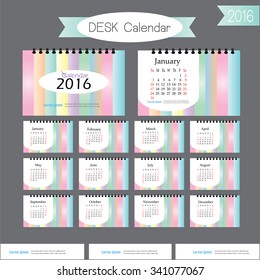 2016 calendar.pastel stripe calendar.Desk Calendar 2016. Vector Design Template with abstract pattern. vector illustration