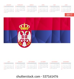 2016 Calendar.Serbia Country Flag. Happy new Year calendar template. Vector illustration