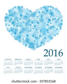 2016 Calendar.Weeks start on Monday.