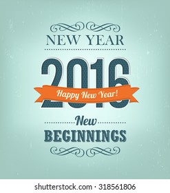 2016 - calligraphic new year greeting design - retro style typography with decorative elements