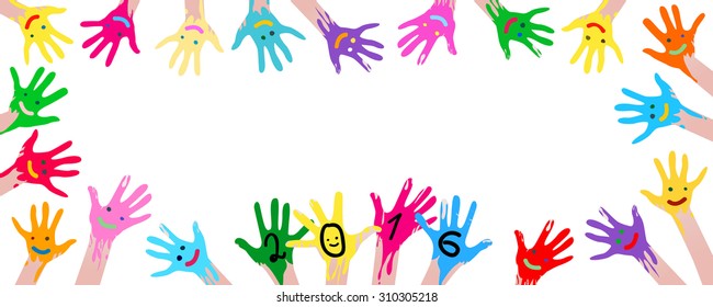 2016 card with colorful hands 