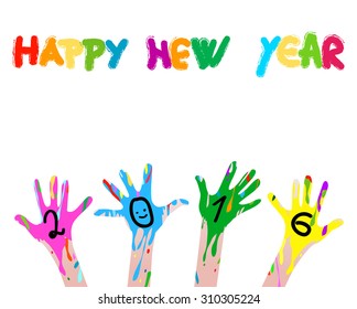 2016 card with colorful hands 