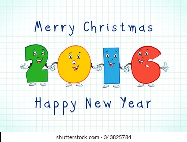 2016 celebrating colored animated numbers. 1, 2, 6, 16, 26, 12, 22, 11, 21, 61, 21, 10, 20, 60 years old for kids or friends, personified digits. Celebrating congratulating or kid's greetings.