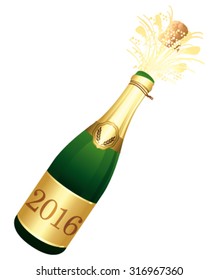 2016 Champagne bottle. Celebration icon. Vector illustration.