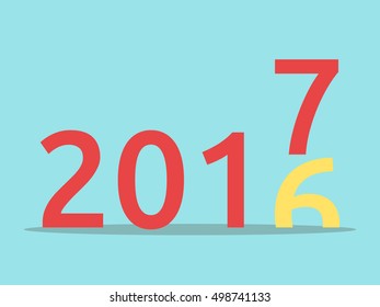 2016 changes for 2017 on blue background. New year, happy and christmas concept. Flat design. Vector illustration. EPS 8, no transparency