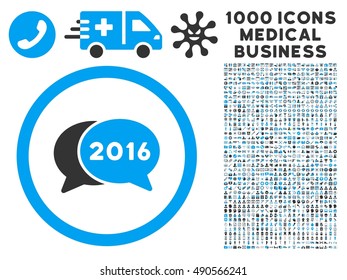 2016 Chat icon with 1000 medical business gray and blue vector pictographs. Collection style is flat bicolor symbols, white background.