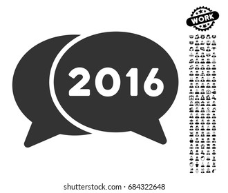 2016 Chat icon with black bonus people icon set. 2016 Chat vector illustration style is a flat gray iconic element for web design, app user interfaces.