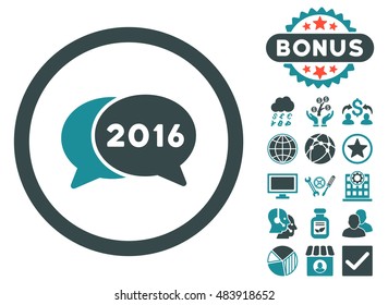 2016 Chat icon with bonus images. Vector illustration style is flat iconic bicolor symbols, soft blue colors, white background.