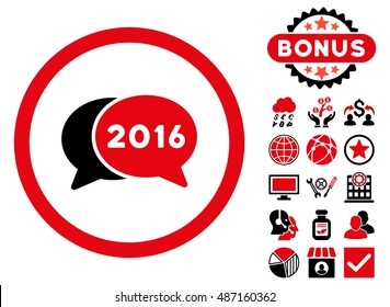 2016 Chat icon with bonus images. Vector illustration style is flat iconic bicolor symbols, intensive red and black colors, white background.