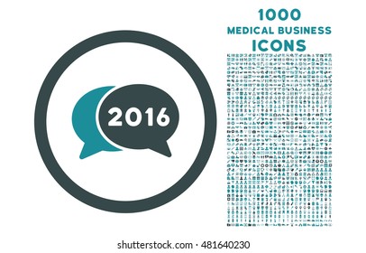 2016 Chat rounded vector bicolor icon with 1000 medical business icons. Set style is flat pictograms, soft blue colors, white background.