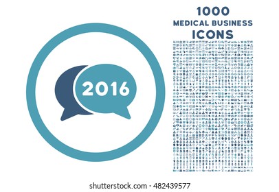 2016 Chat rounded vector bicolor icon with 1000 medical business icons. Set style is flat pictograms, cyan and blue colors, white background.