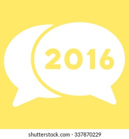 2016 Chat vector icon. Style is flat symbol, white color, rounded angles, yellow background.