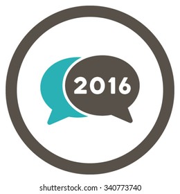 2016 Chat vector icon. Style is bicolor flat circled symbol, grey and cyan colors, rounded angles, white background.