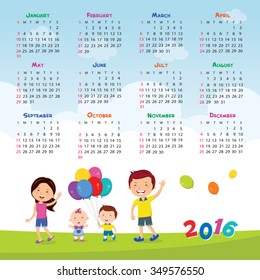 2016 Cheerful Family Calendar. Family Bonding Time.