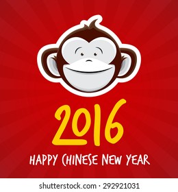 2016 Chinese New Year of the Monkey - Happy Chinese New Year Vector Design Red