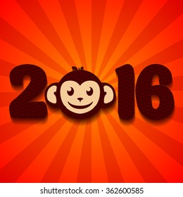 2016 Chinese New Year of the Monkey - Happy Chinese New Year Vector Design Red with Chinese Character "Monkey". Vector illustration