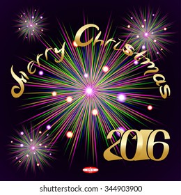 2016 christmas applique with fireworks isolated on dark background. vector illustration