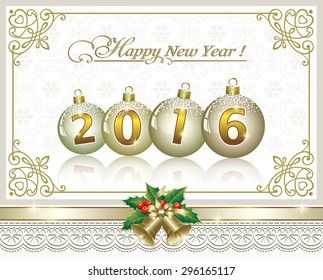 2016 Christmas card with balls and bells.