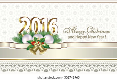 2016 Christmas card with balls and bells.