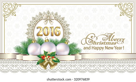 2016 Christmas card with balls and bells