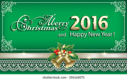 2016 Christmas card with bells and ornaments.
