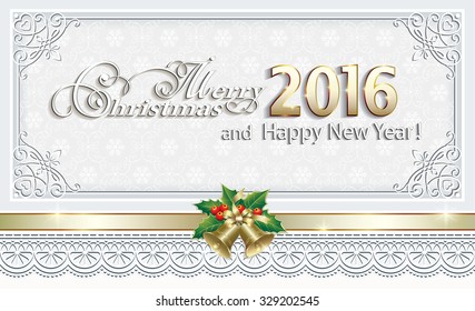 2016 Christmas card with bells and ornaments.