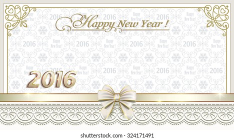 2016 Christmas card with a bow in the frame with an ornament