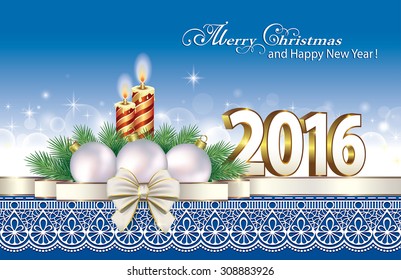 2016 Christmas card with candles and balloons.