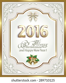 2016 Christmas card frame with bells and bow.