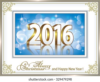 2016 Christmas card framed with ornaments.