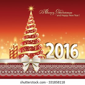 2016 Christmas card with Christmas tree and candles