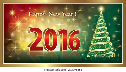 2016 Christmas card with a Christmas tree in the frame.
