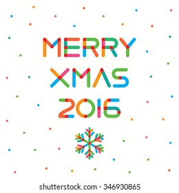 2016 Christmas greeting card, with colorful letters and snowflakes. vector illustration.