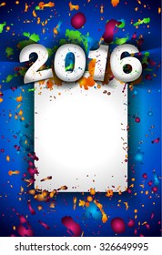 2016 Christmas and Happy New Year Party flyer. Complete layout with space for text for your dinner invitation, xmas parties or new year's eve party flyer.